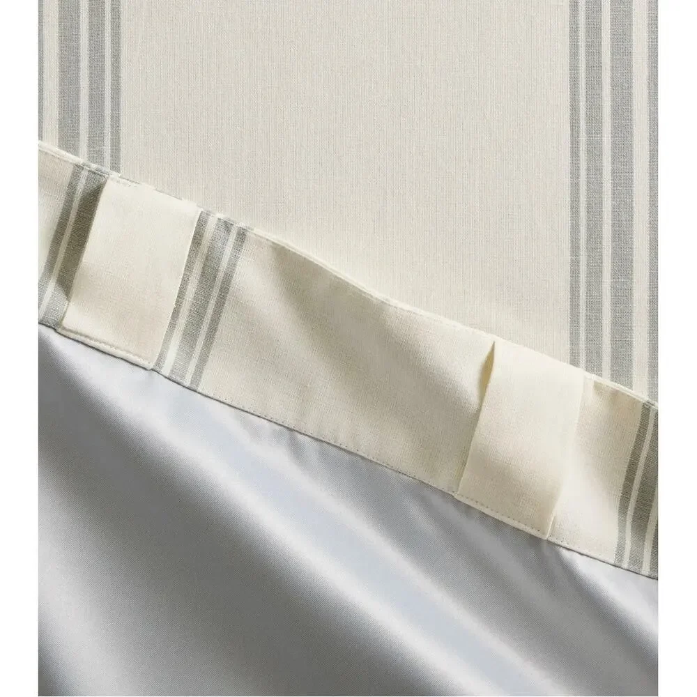 QUINCE Coastal Stripe Darkening Linen Curtain - Ivory/Sage 48x108